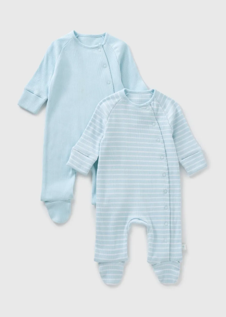 2 Pack Baby Blue Ribbed Sleepsuits (Newborn-12mths)