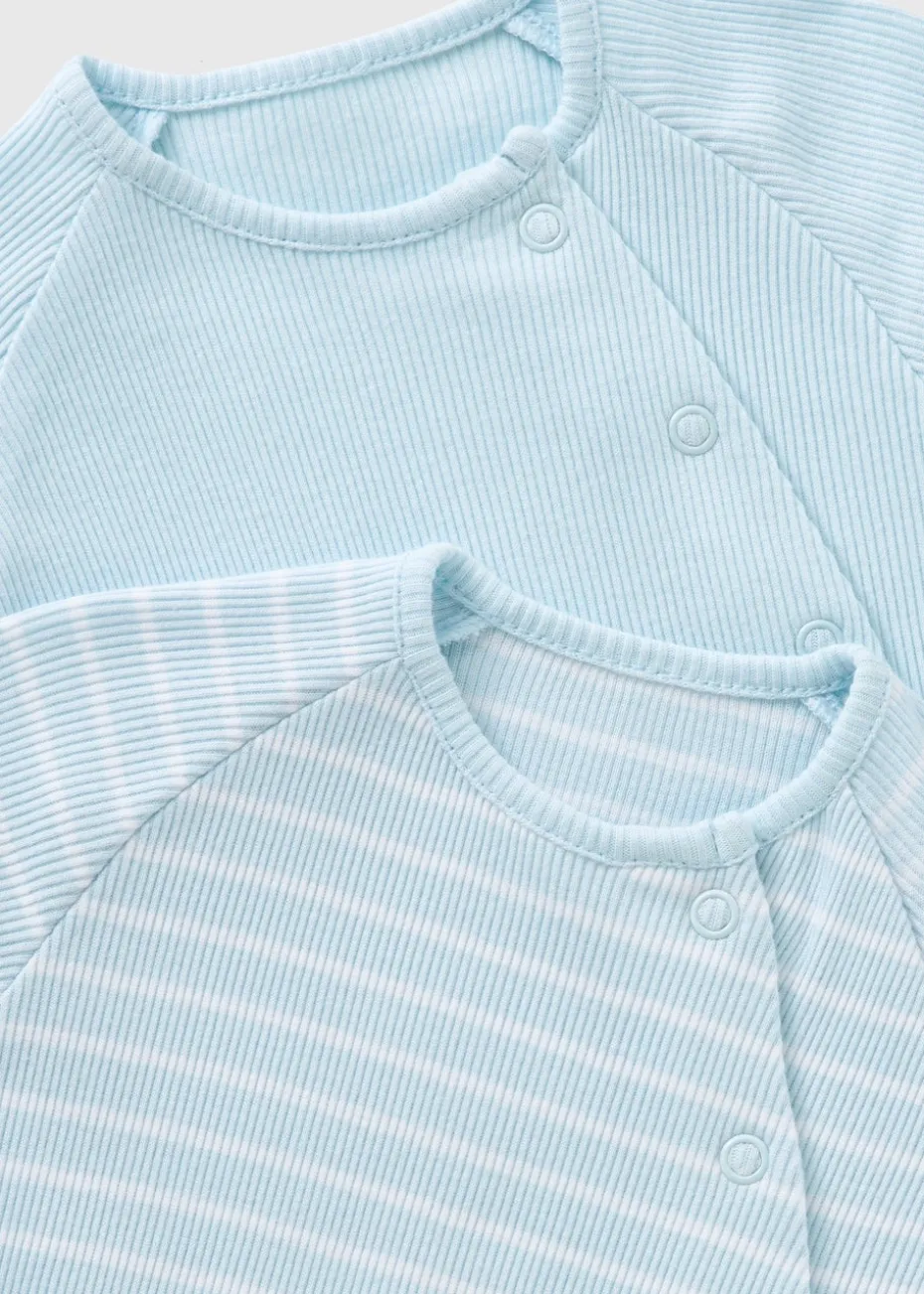 2 Pack Baby Blue Ribbed Sleepsuits (Newborn-12mths)