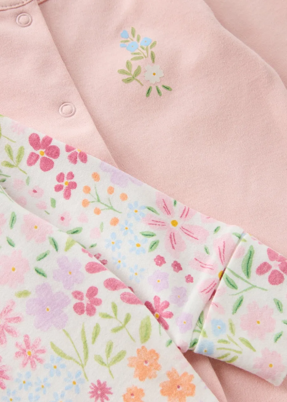 2 Pack Baby Pink Floral Sleepsuits
