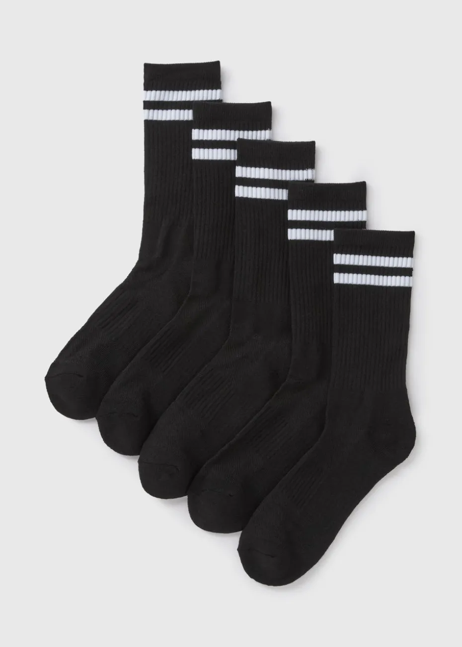 5 Pack Black Sports Socks