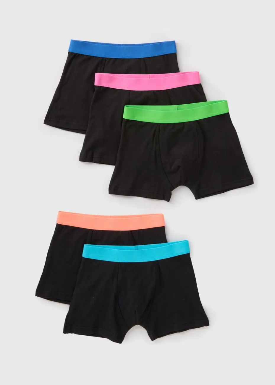 5 Pack Boys Black Neon Waistband Boxers (2-16yrs)