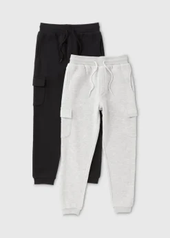2 Pack Boys Black/Grey Cargo Jogging Bottoms (7-15yrs)