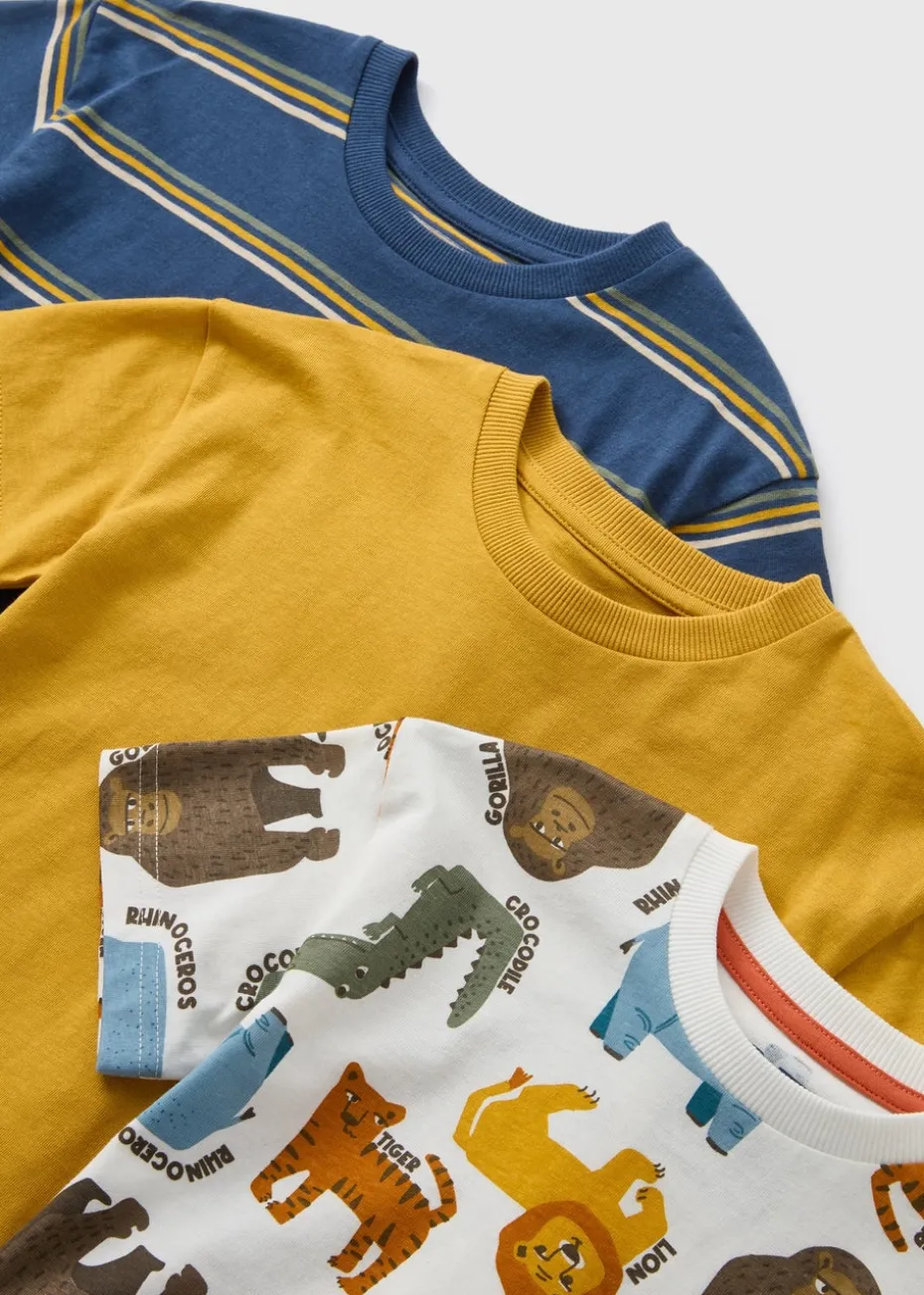 3 Pack Boys Multicolour Safari T-Shirts (1-7yrs)