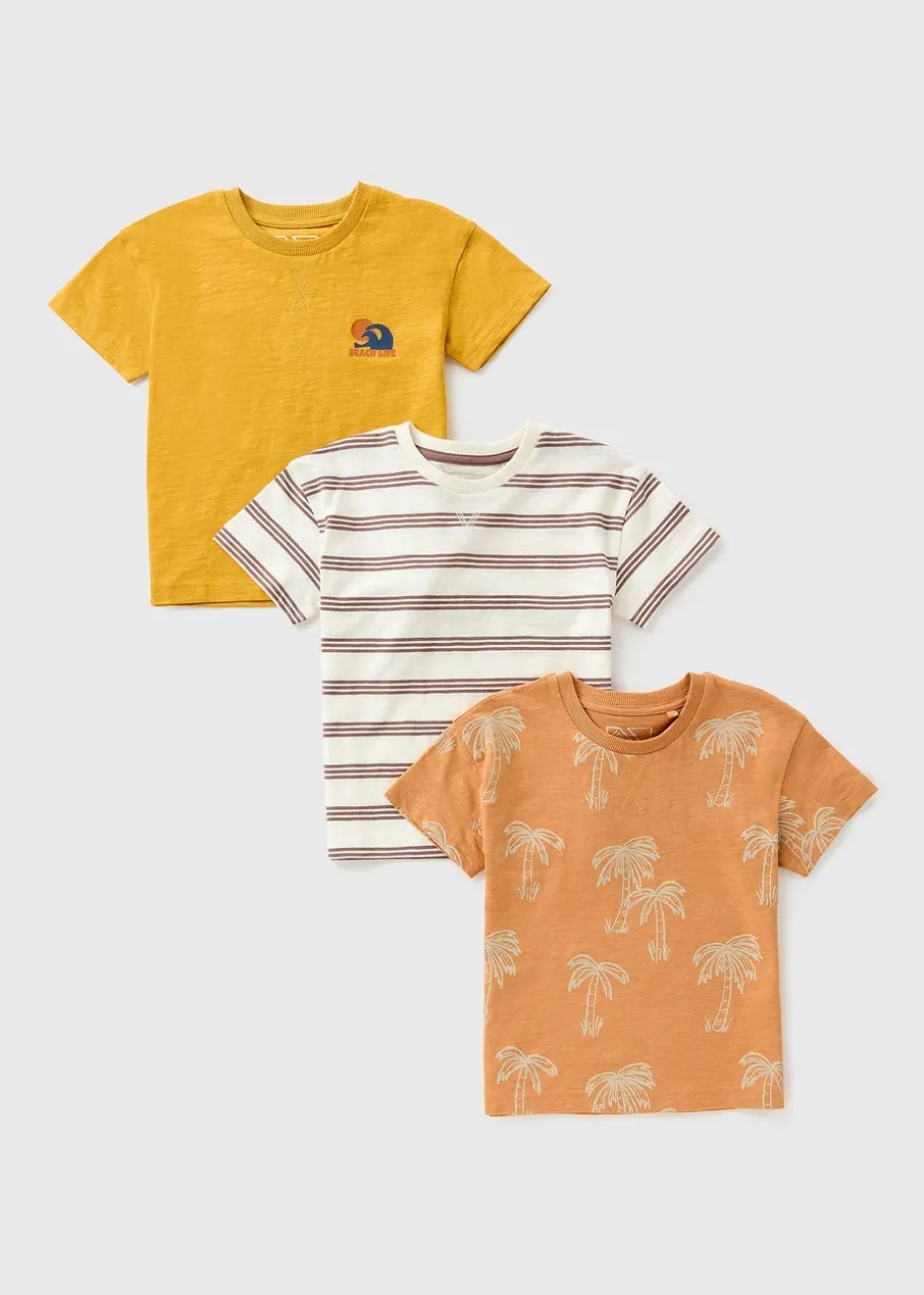 3 Pack Boys Yellow Palm Print T-Shirt (1-7yrs)
