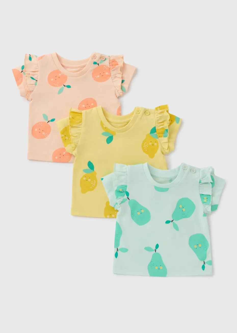 3 Pack Girls Multi Colour Fruit Tops (Newborn-23mths)