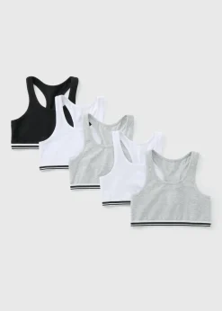 5 Pack Girls Multicolour Racer Crop Tops (6-13yrs)