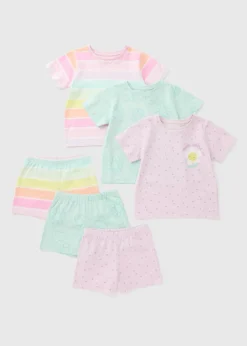 3 Pack Girls Multicolour Rainbow Flower Pyjama Set (1-7yrs)