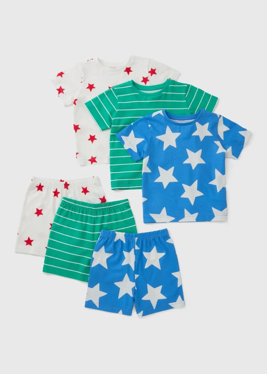 3 Pack Kids Multicolour Star Pyjama Sets (1-7yrs)