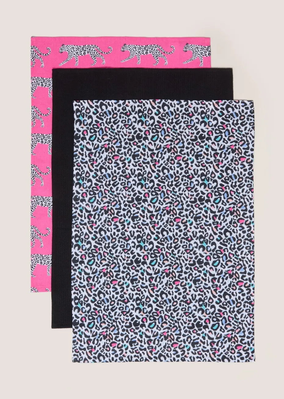 3 Pack Multicolour Cheetah Tea Towels