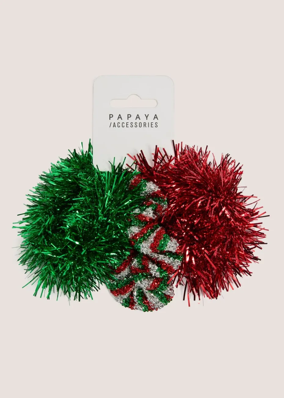 3 Pack Multicoloured Tinsel Scrunchies