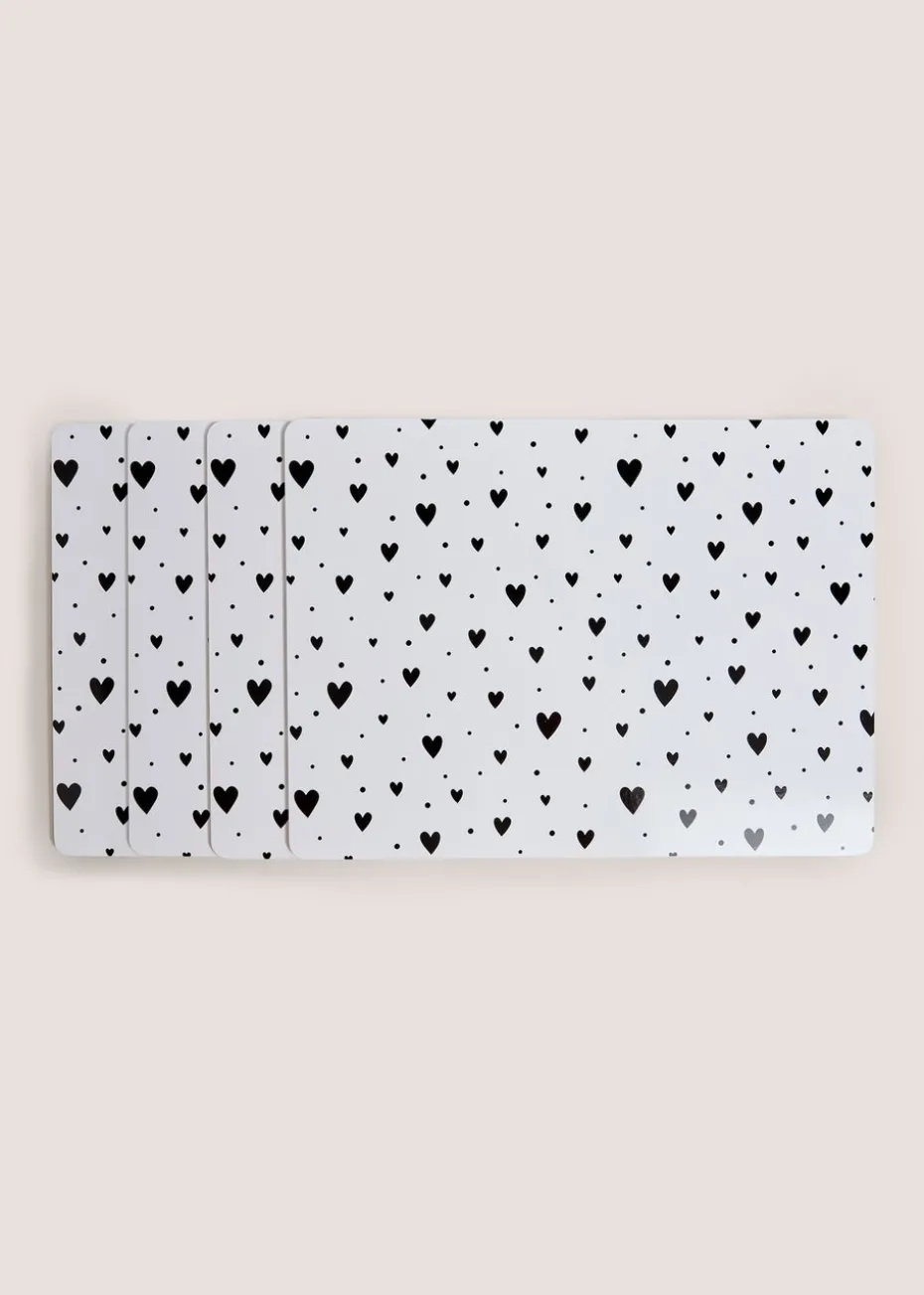 4 Pack White & Black Heart Cork Placemats