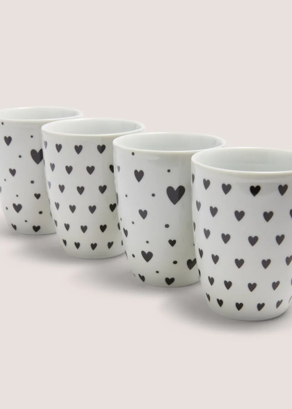4 Pack White Heart Mugs