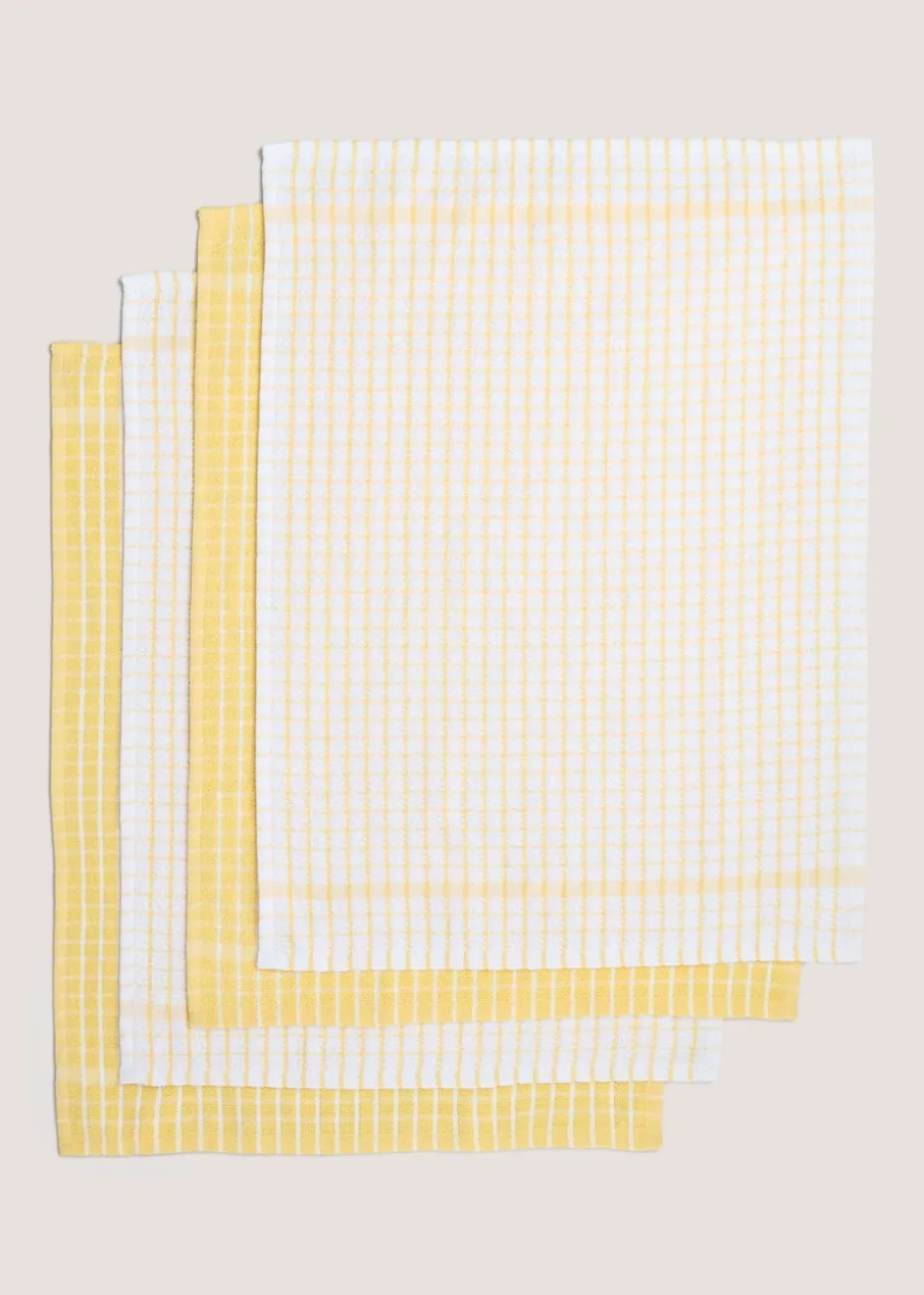 4 Pack Yellow Check Terry Tea Towels (45cm x 60cm)