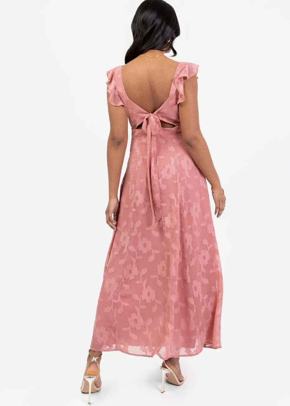 Anaya With Love Pink Recycled Floral Burnout Tie Back Midi Dress