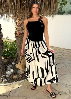 AX Paris Mutli Abstract Print 2 in 1 Ruched Side Tie Straps Midi Dress