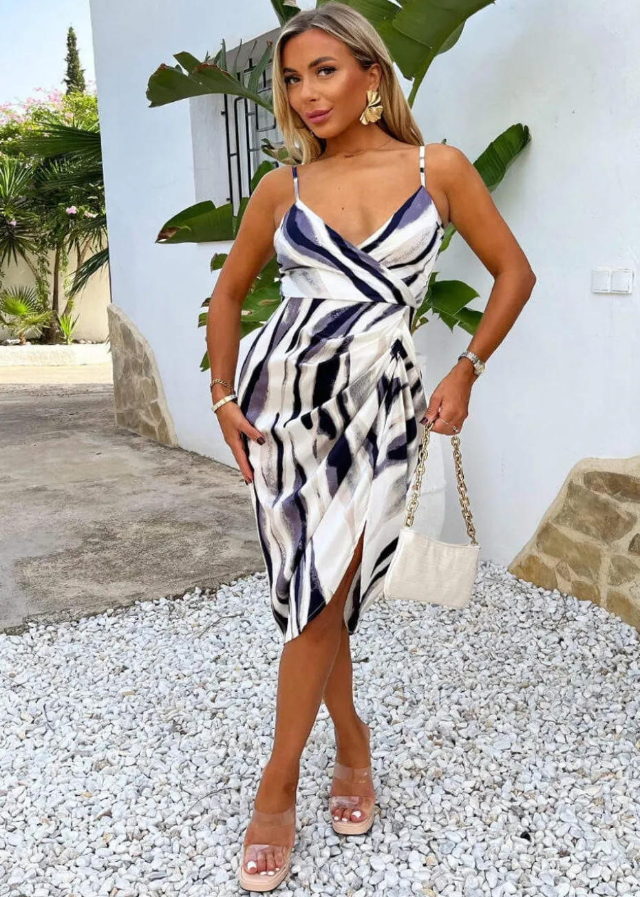 AX Paris Navy Stripe Print Strappy Wrap Top Midi Dress