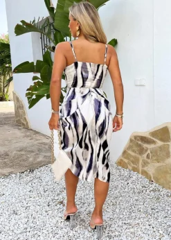 AX Paris Navy Stripe Print Strappy Wrap Top Midi Dress