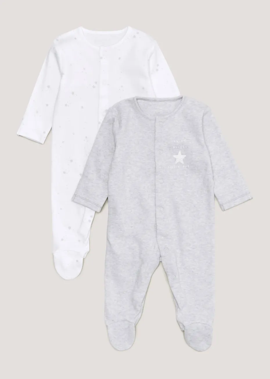 Baby 2 Pack Grey Star Sleepsuit (Newborn-23mths)