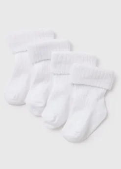 Baby 4 Pack White Ribbed Socks (Newborn-24mths)