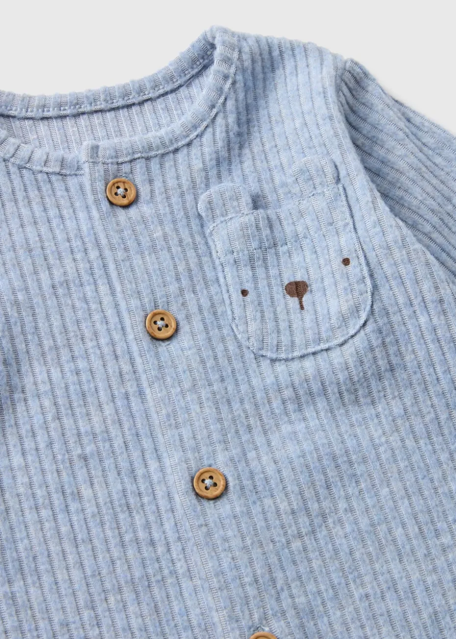 Baby Blue Ribbed Bear Romper (Newborn-23mths)