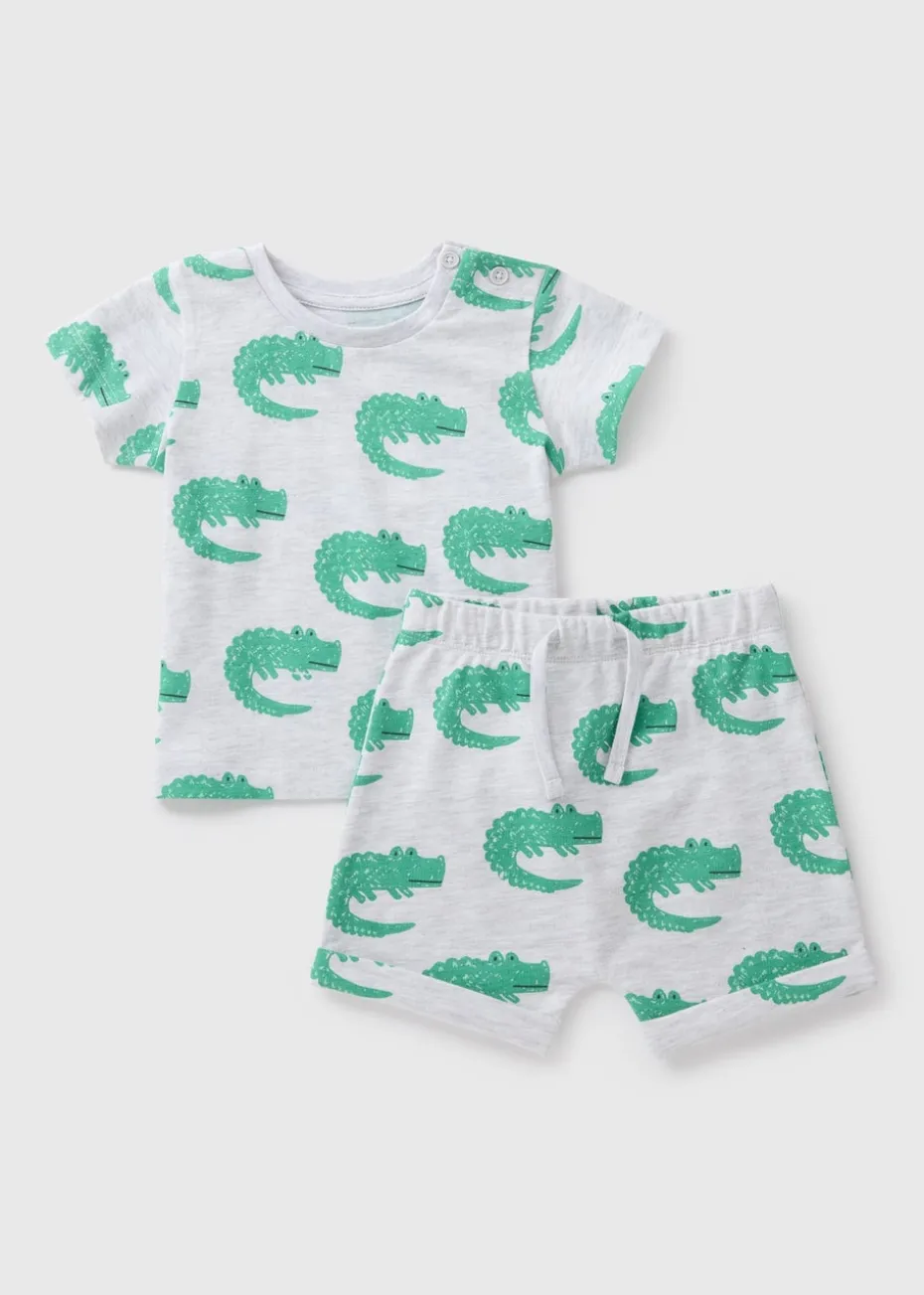 Baby Grey Crocodile Top & Shorts Set (Newborn-23mths)