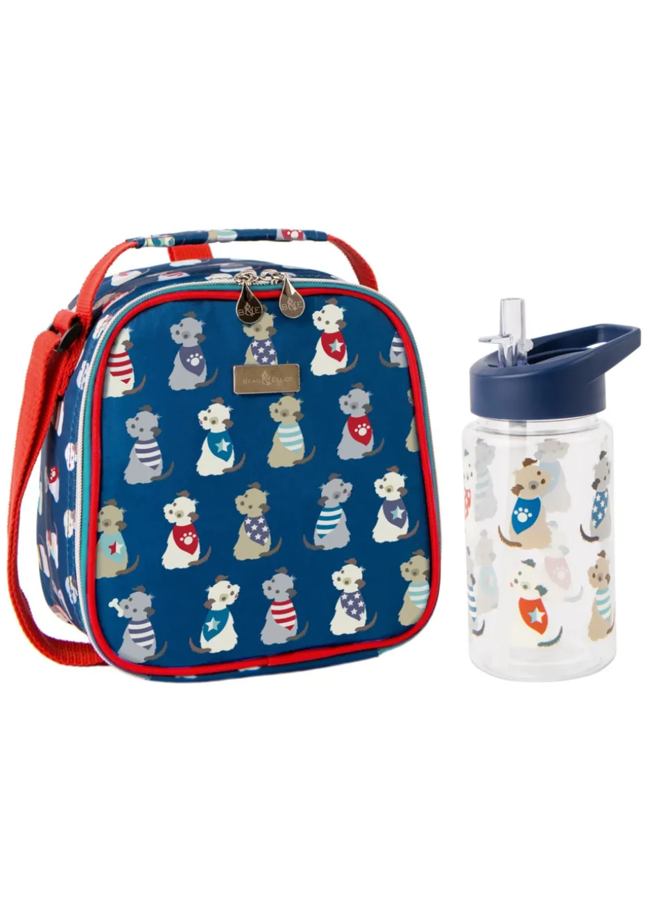 Beau & Elliot Navy Scruffy Pups Kids Lunch Bag & Bottle