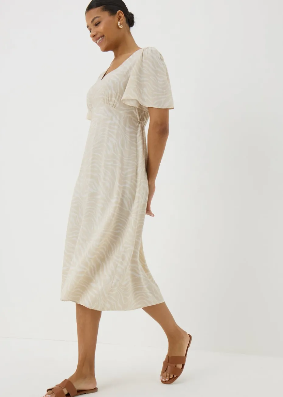 Beige Animal Print Midi Dress