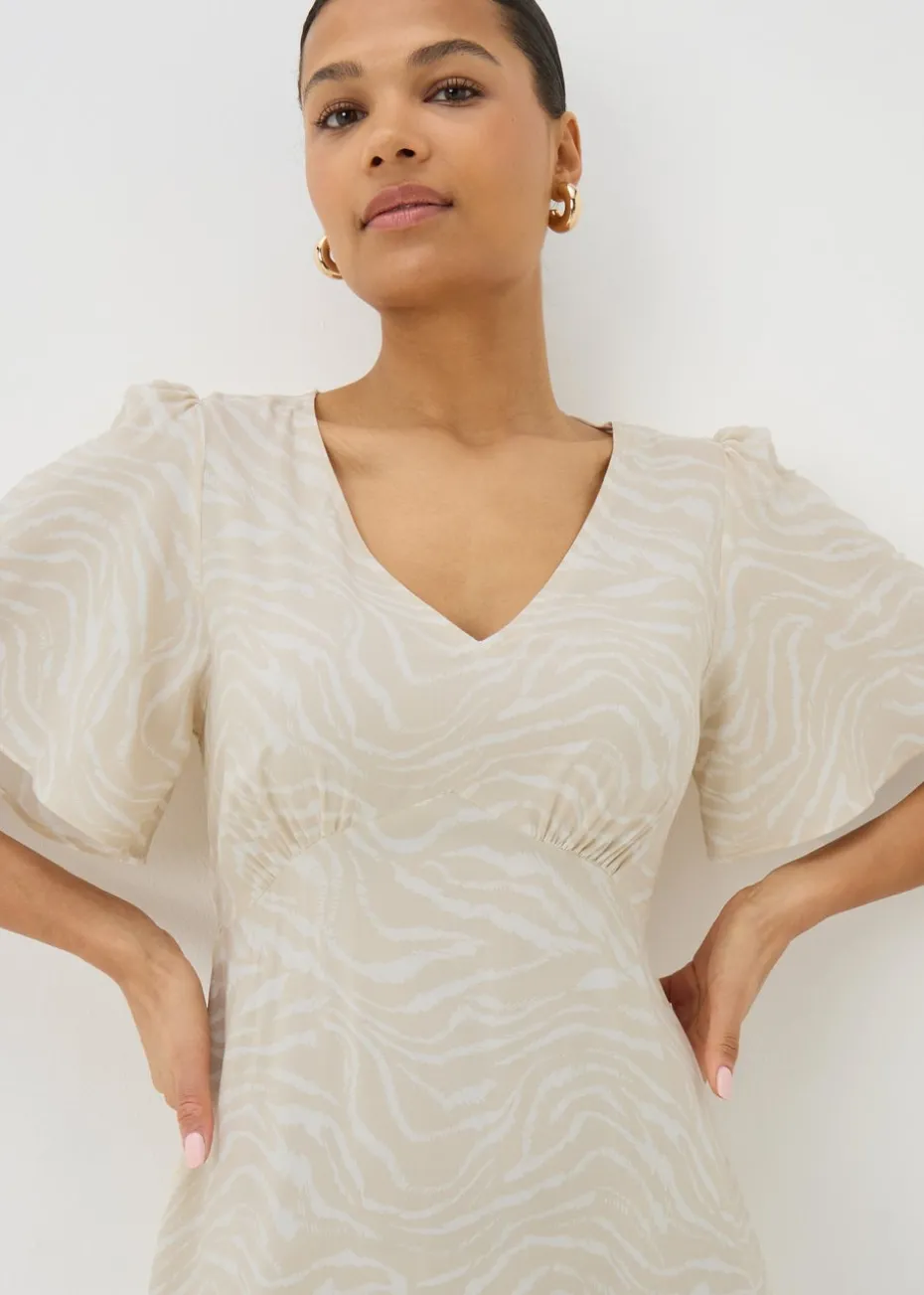 Beige Animal Print Midi Dress