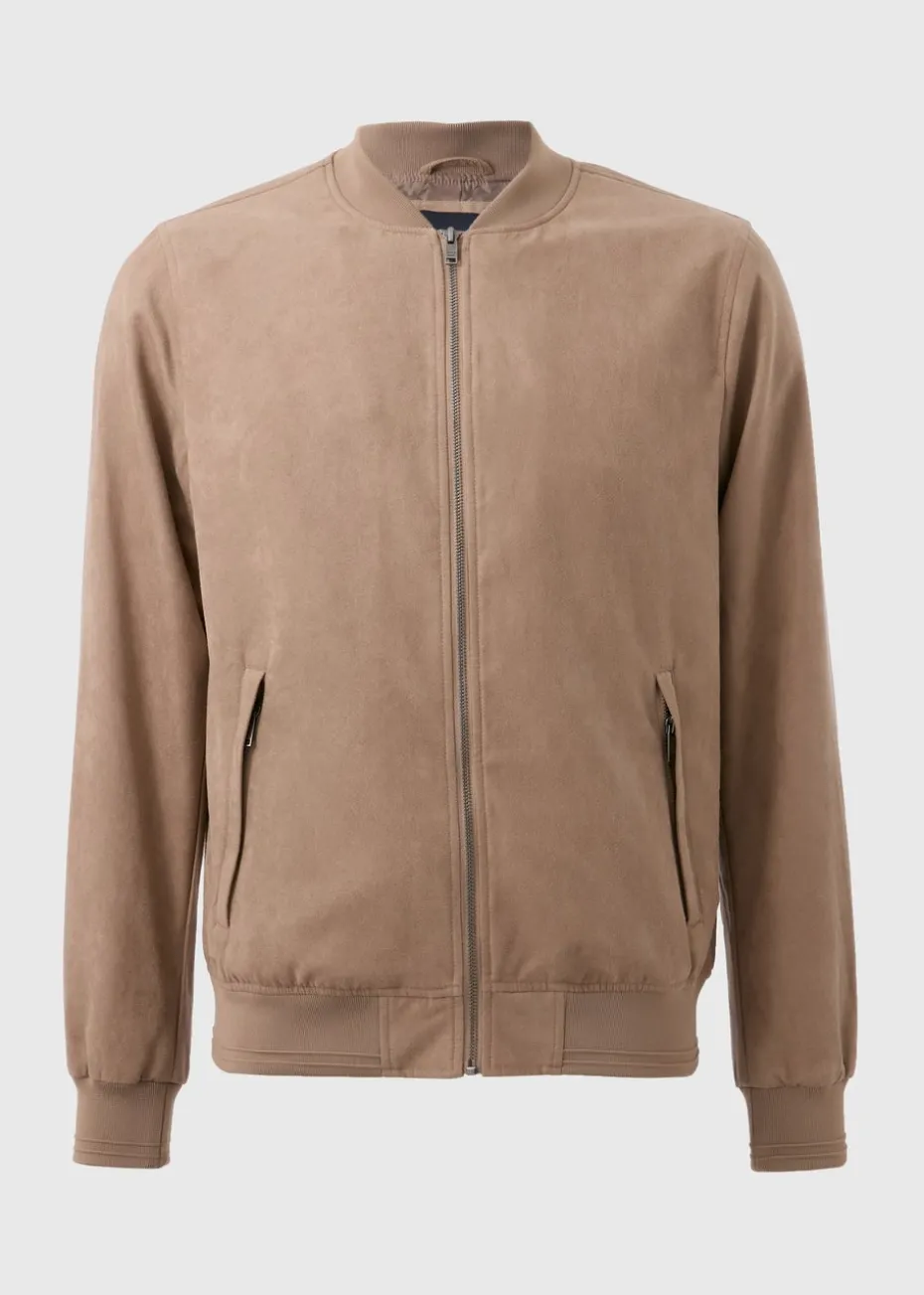 Beige Faux Suede Bomber Jacket
