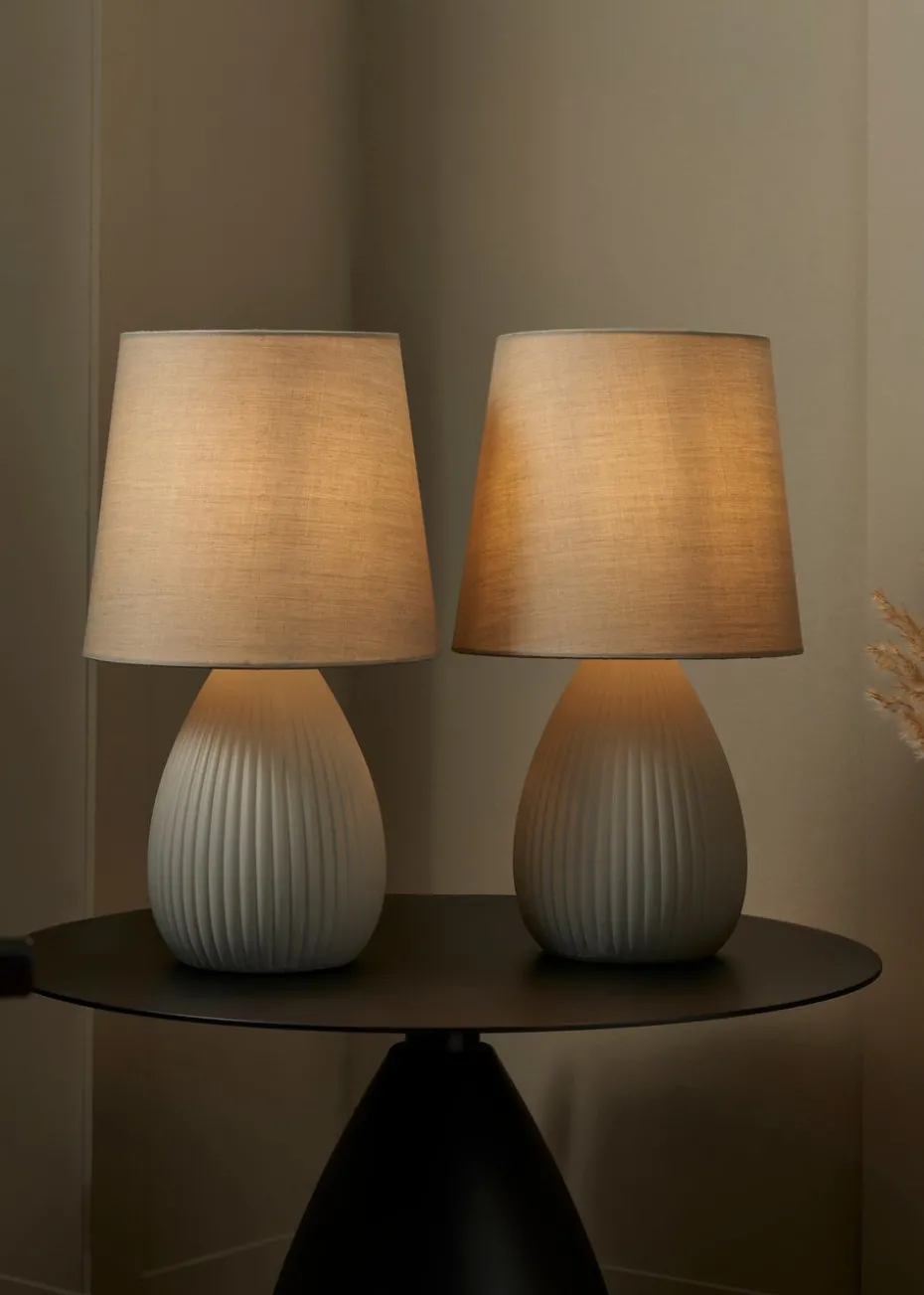 BHS Alder Teardrop Ceramic Table lamp TWIN PACK Grey (32cm x 18cm)