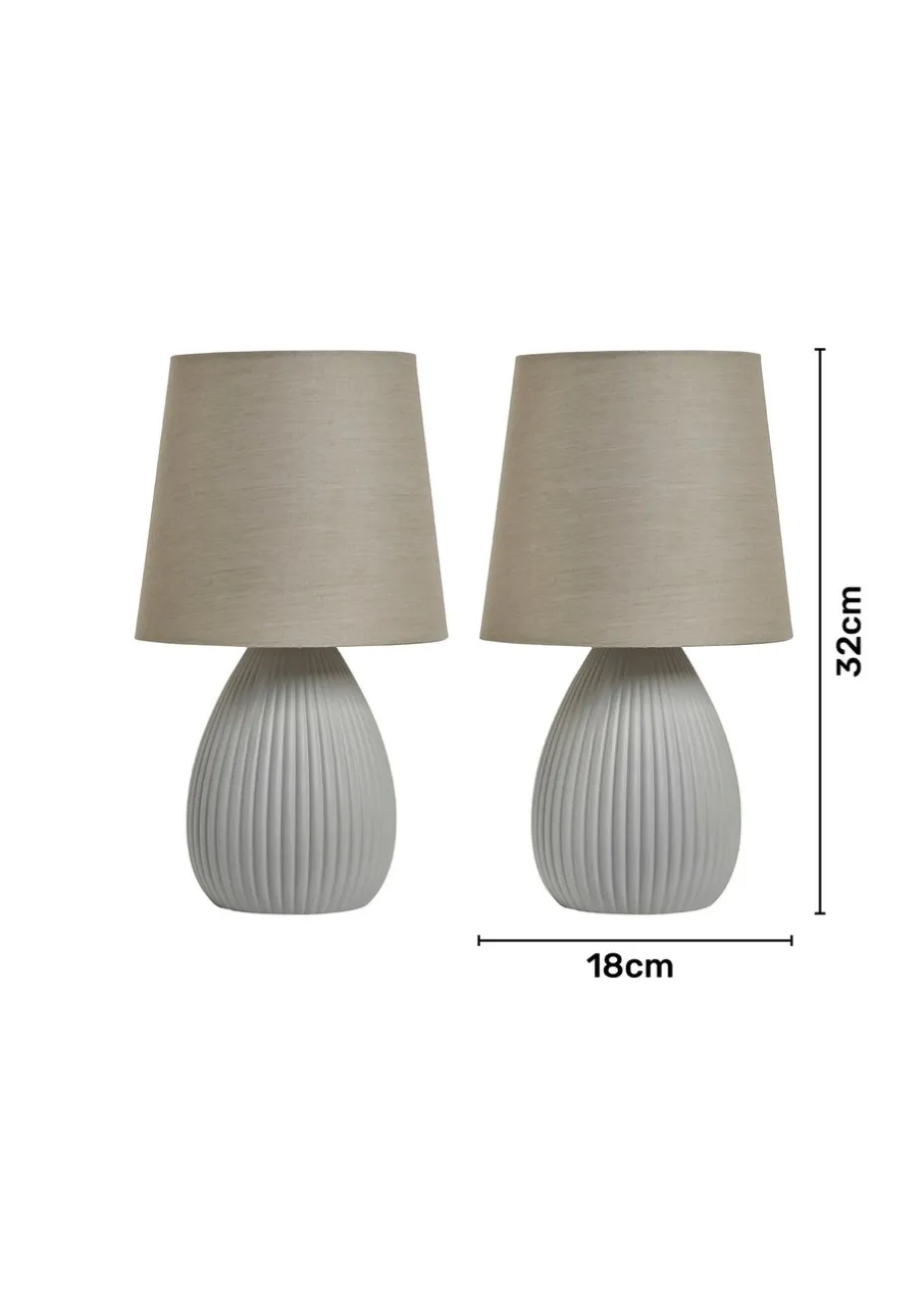 BHS Alder Teardrop Ceramic Table lamp TWIN PACK Grey (32cm x 18cm)