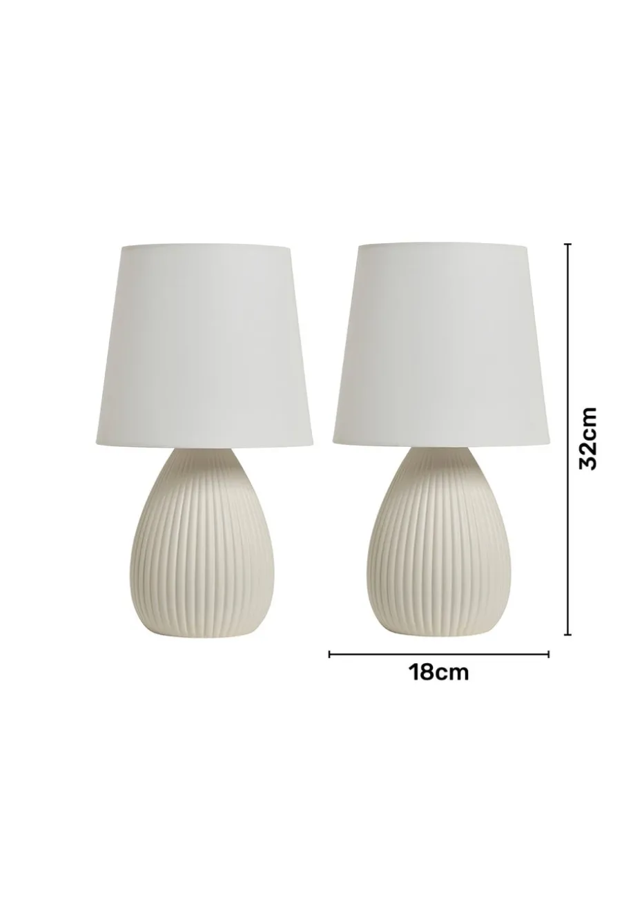 BHS Alder Teardrop Ceramic Table lamp TWIN PACK Cream (32cm x 18cm)