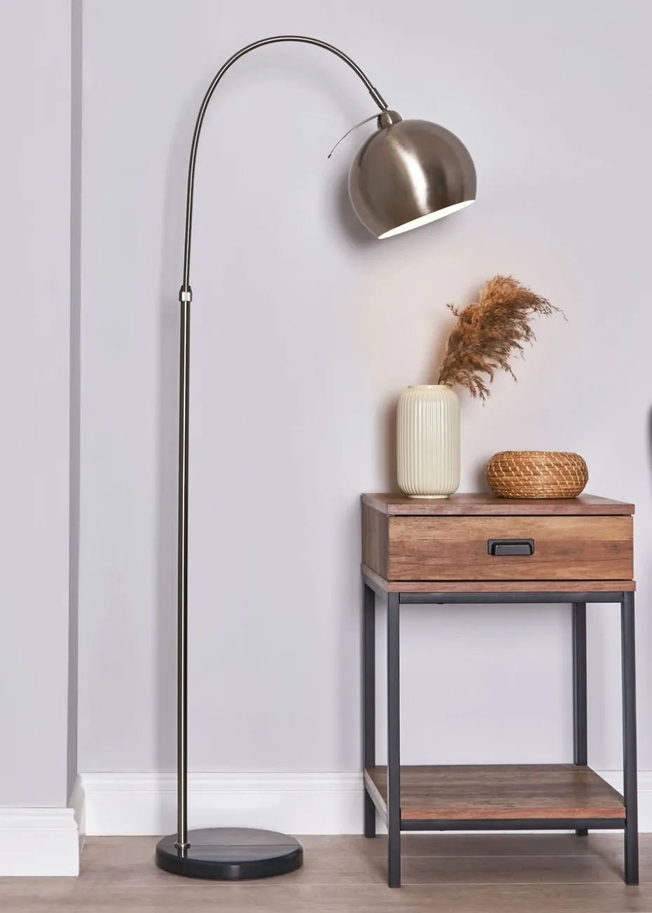 BHS Benson Curved Floor Lamp Satin Nickel (155cm x 55cm)