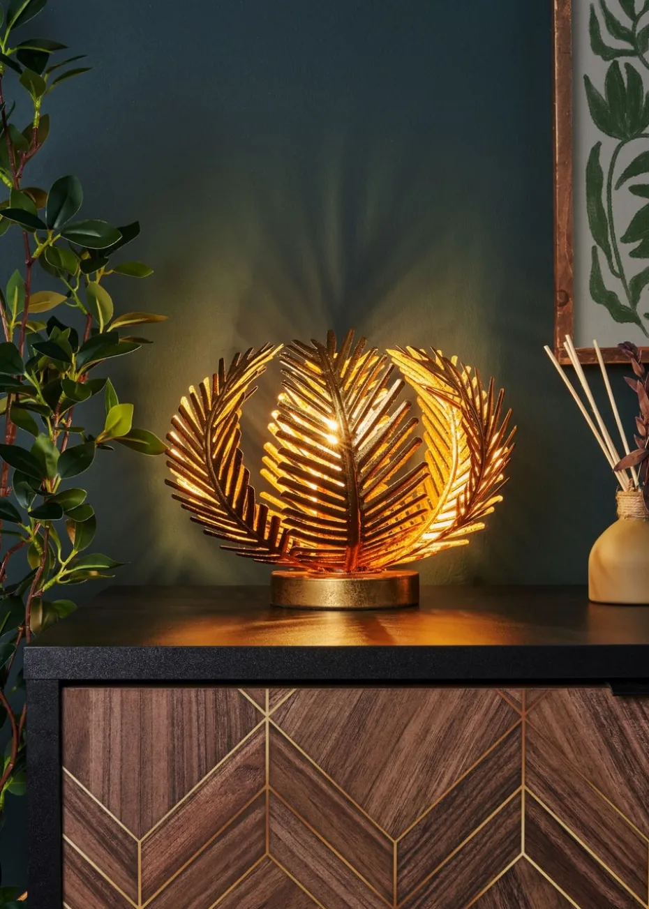 BHS Brookby Palm Table Lamp Brass (25cm x 30cm)