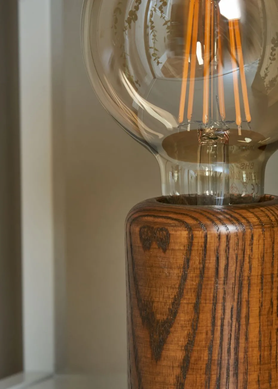 BHS Theo Wooden Table Lamp with Bulb (19.5cm x 9.5cm x 9.5cm)