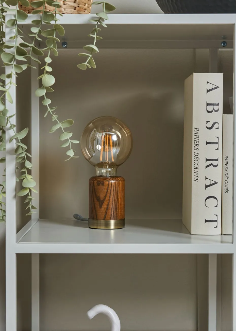 BHS Theo Wooden Table Lamp with Bulb (19.5cm x 9.5cm x 9.5cm)