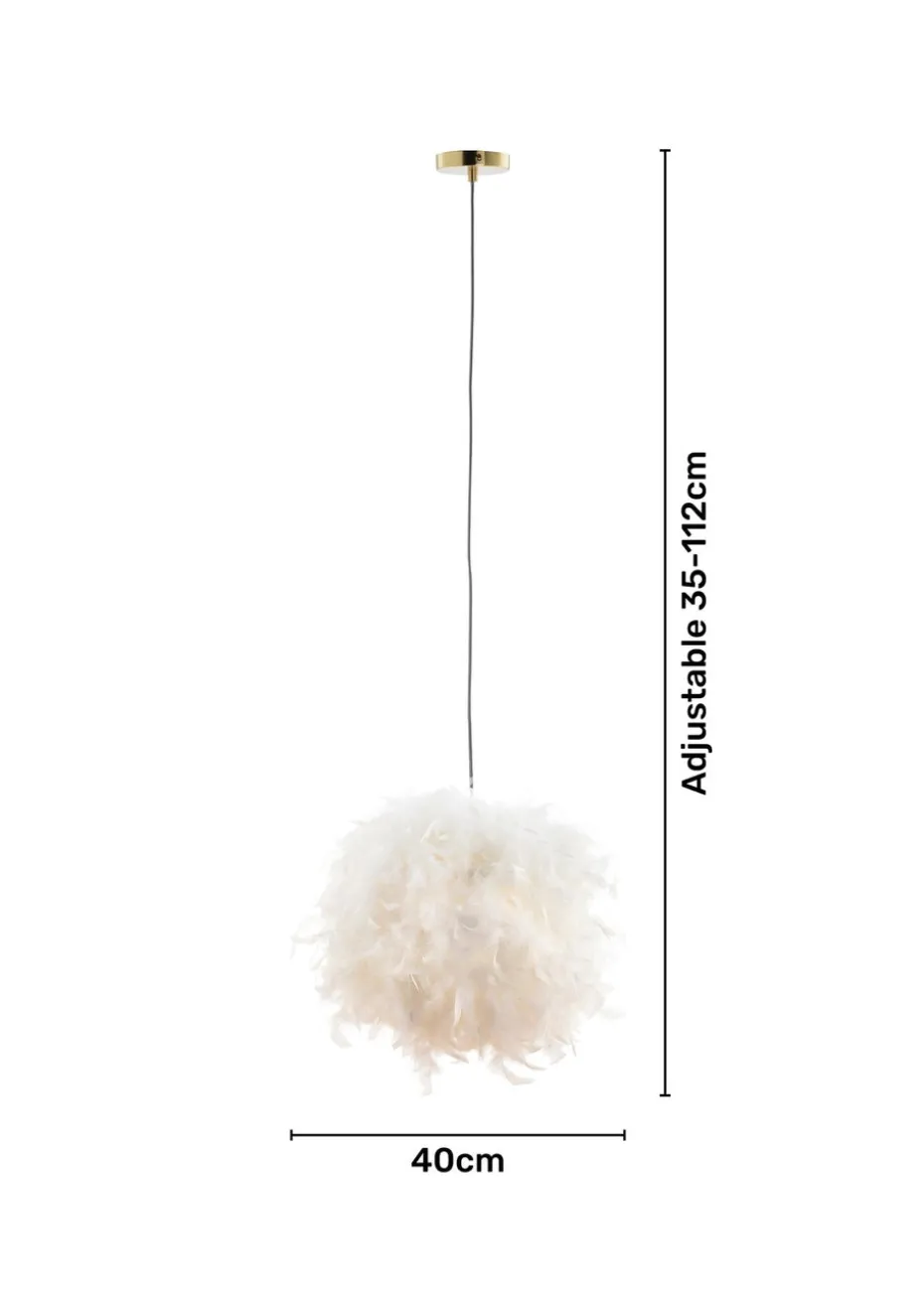 BHS White Plume Feather Ball Pendant Light (112cm x 40cm x 40cm)