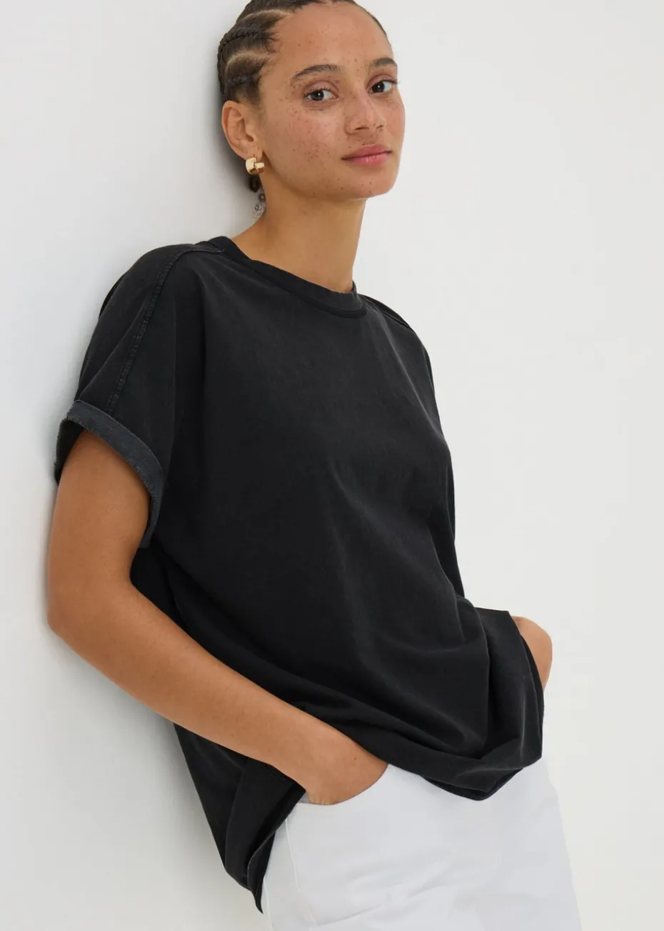 Black Acid Wash Longline T-Shirt