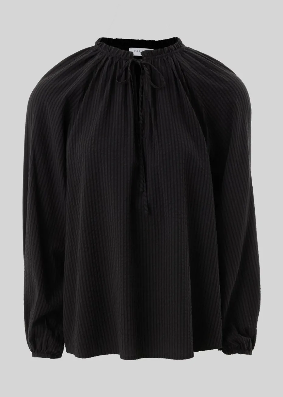 Black Boho Tie Neck Blouse