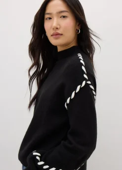 Black Contrast Stitch Jumper