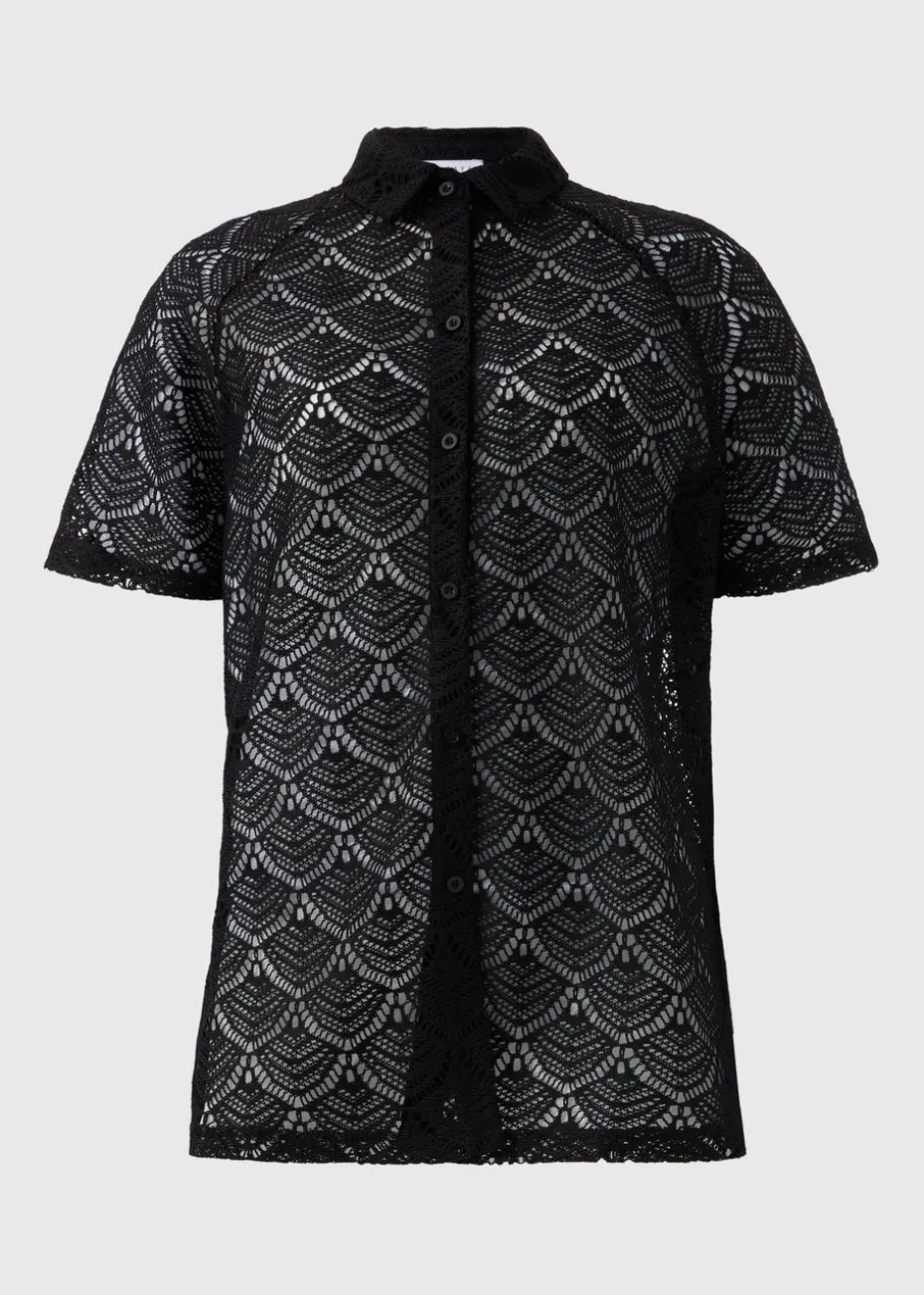 Black Crochet Shirt Top