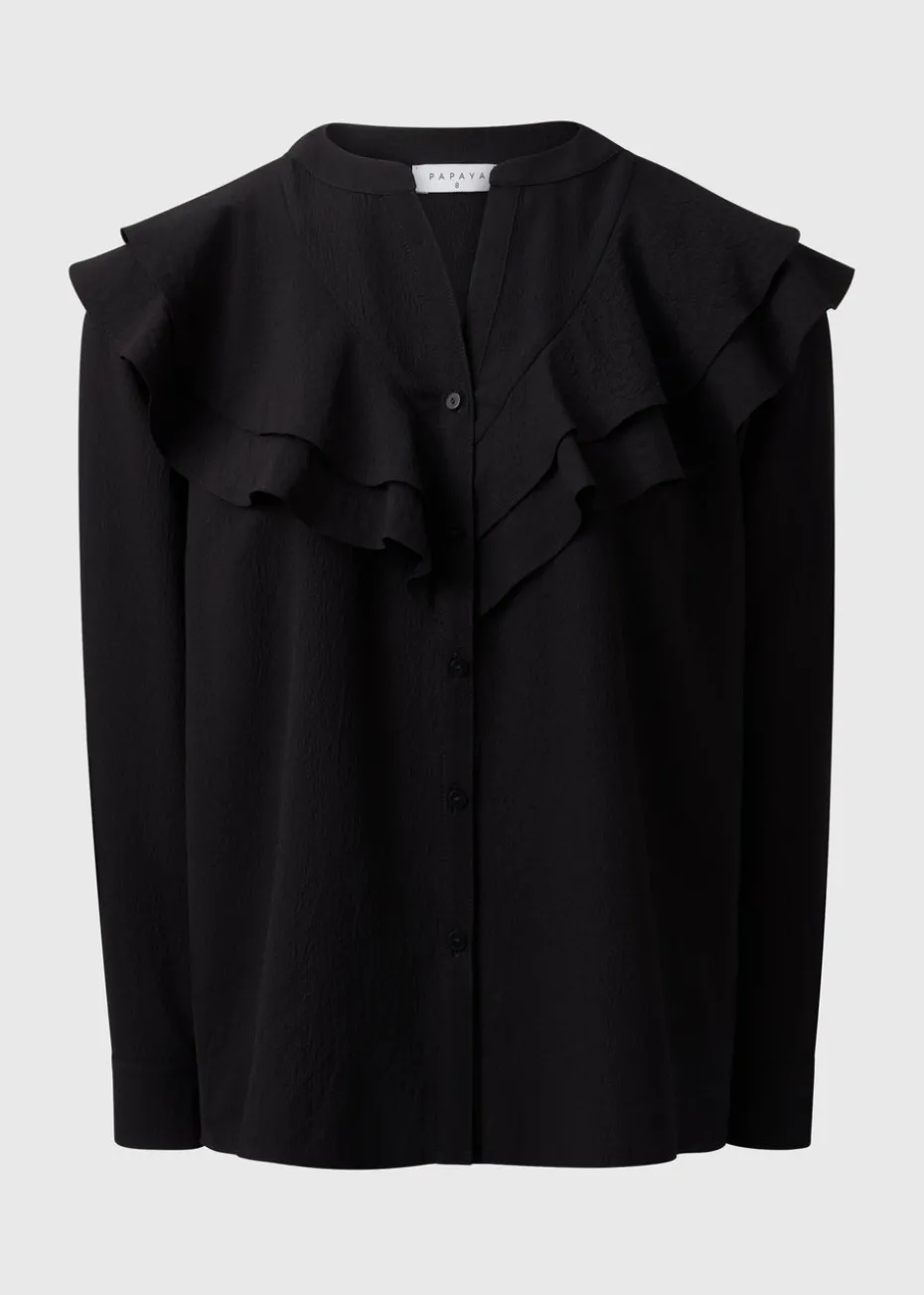 Black Double Ruffle Neck Blouse