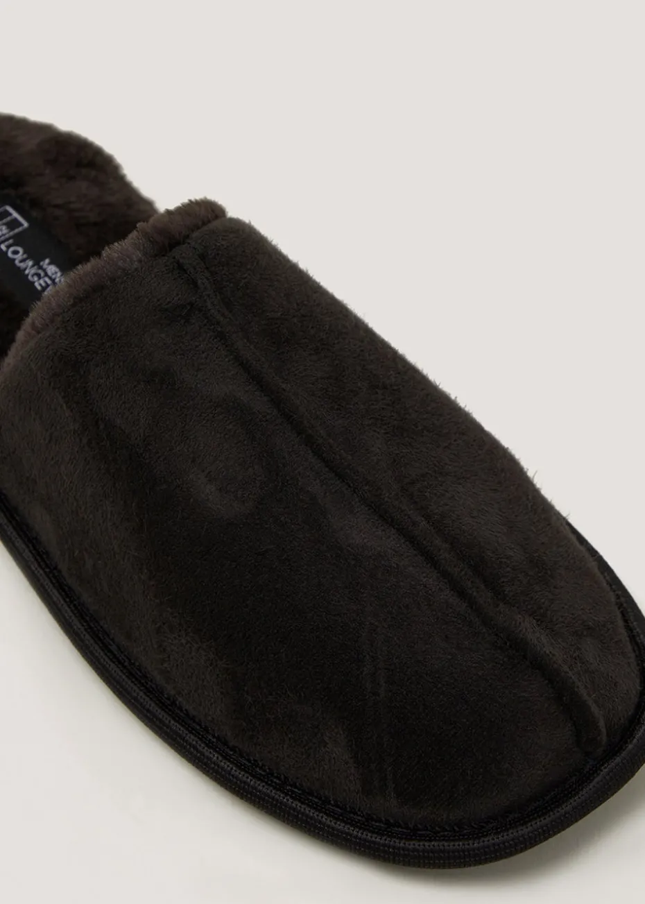 Black Faux Fur Mule Slippers