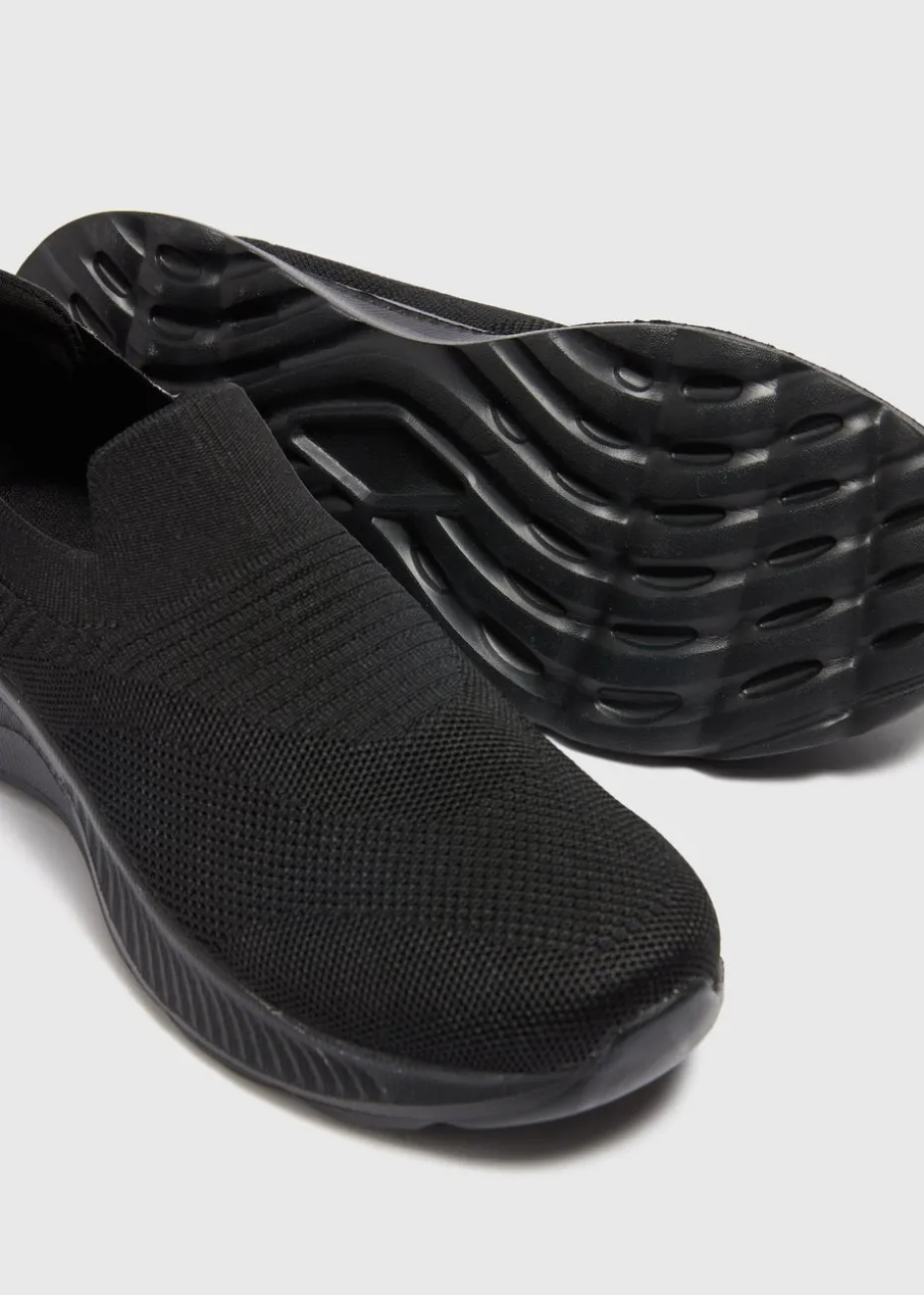 Black Knit Slip On Trainers