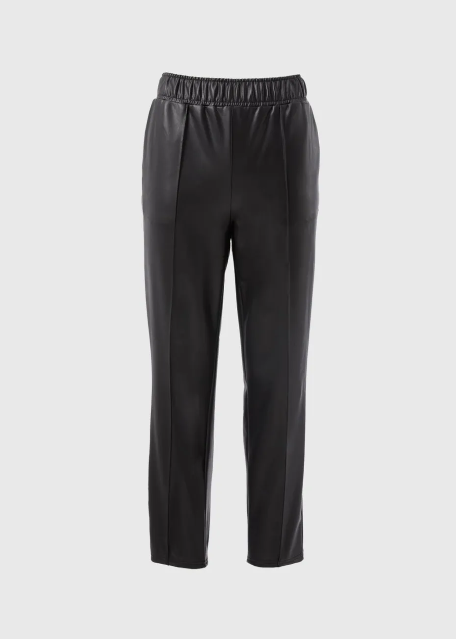 Black Leather Look Tapered Trousers