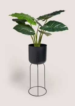 Black Medium Round Metal Planter