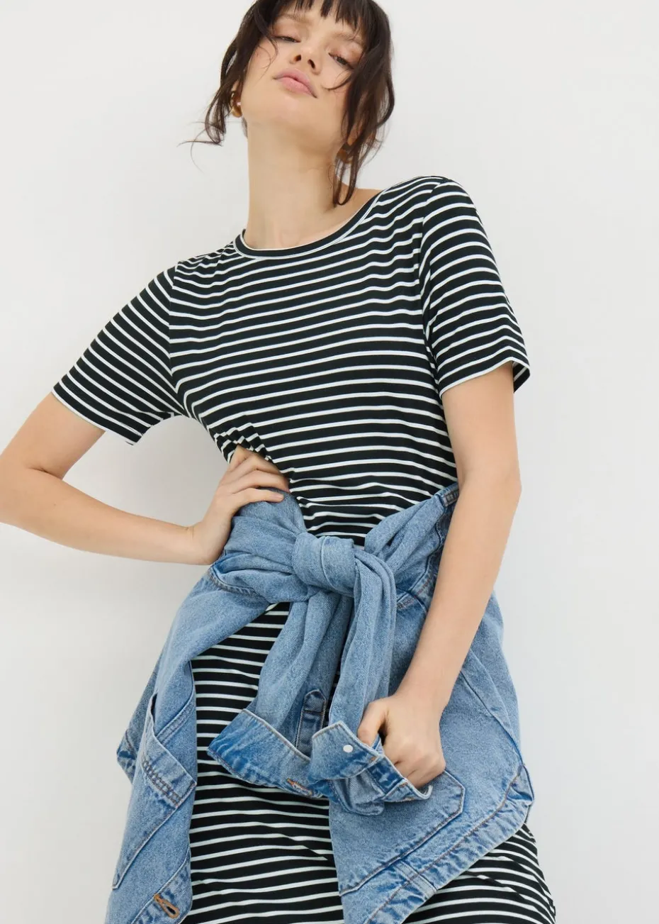 Black Mono Stripe T-Shirt Midi Dress