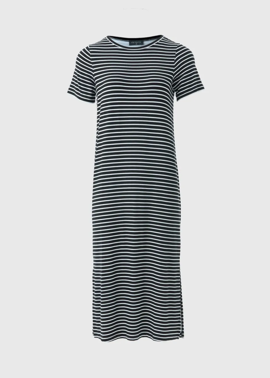 Black Mono Stripe T-Shirt Midi Dress