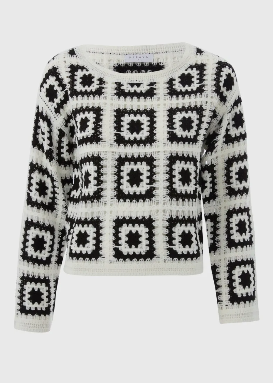 Black Monochrome Patchwork Crochet Jumper