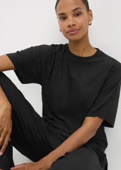 Black Plisse Co Ord T-Shirt